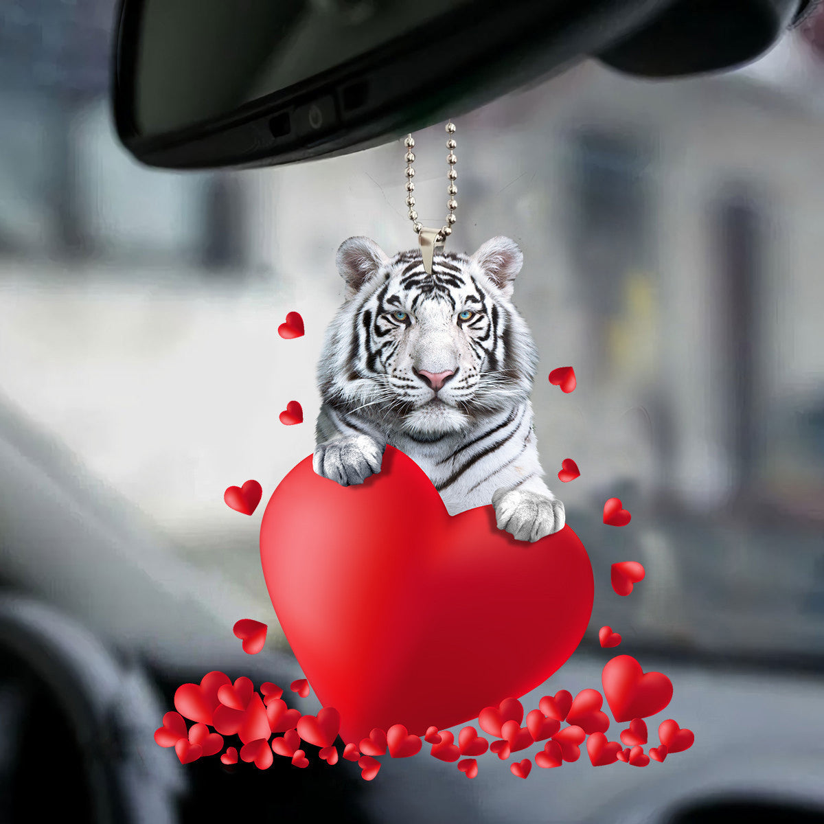 White Tiger Heart Car Ornament