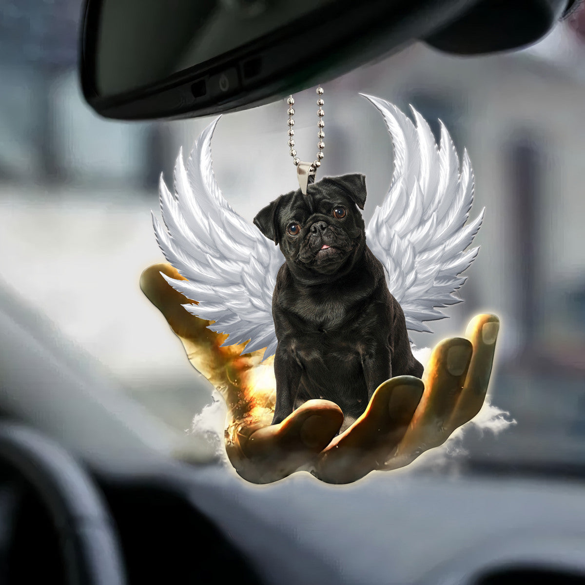Black Pug Wings Ornament