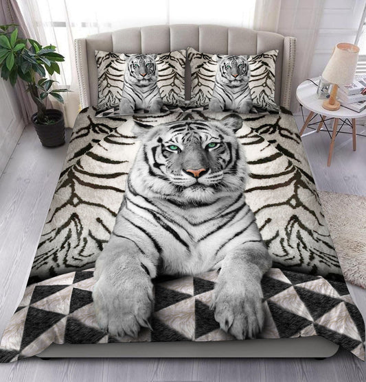White Tiger Green Eyes All Over Printed Bedding Set