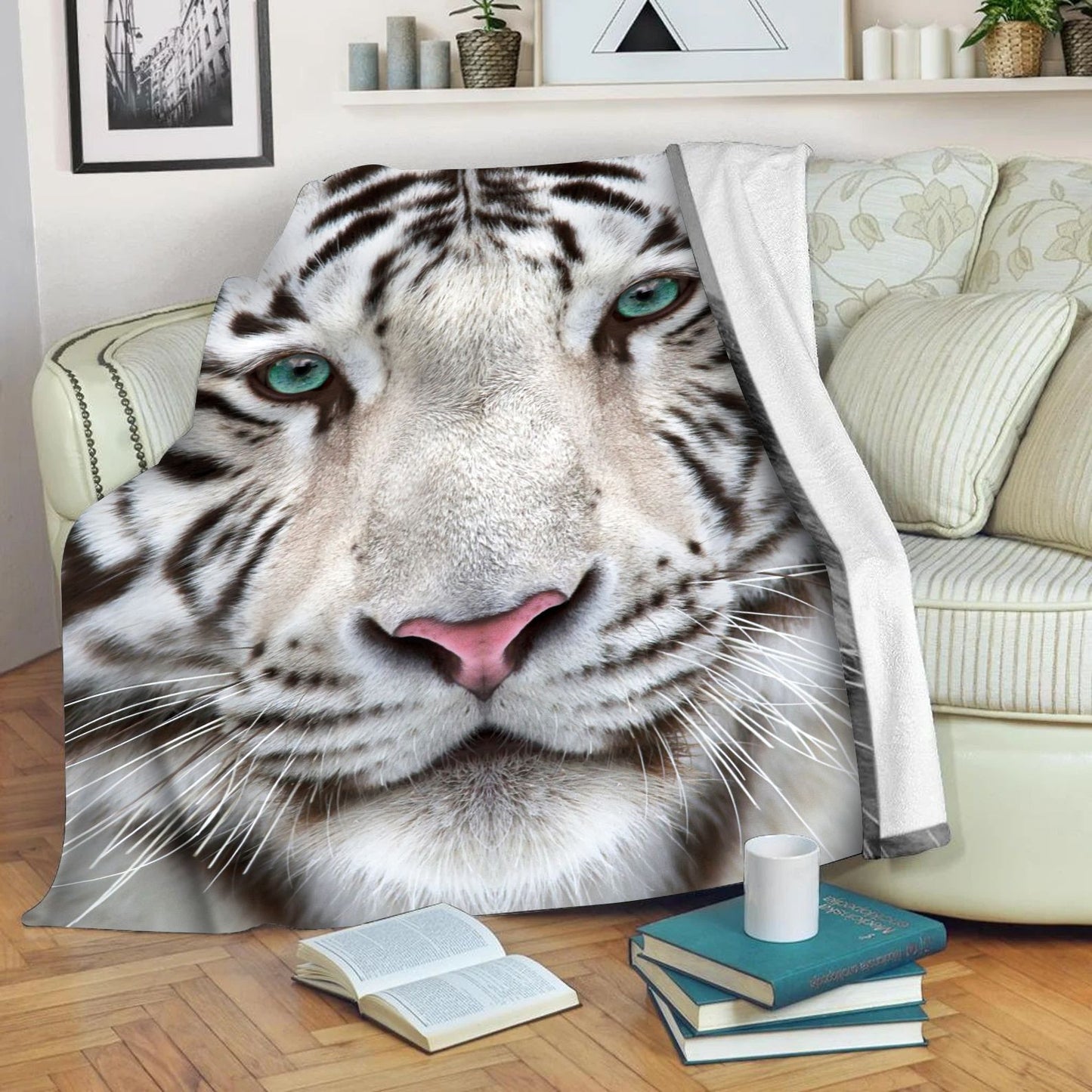 White Tiger Face Fleece Blanket