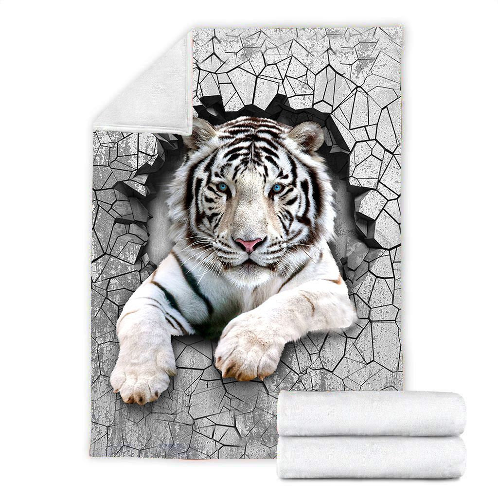 White Tiger Wall Fleece Blanket