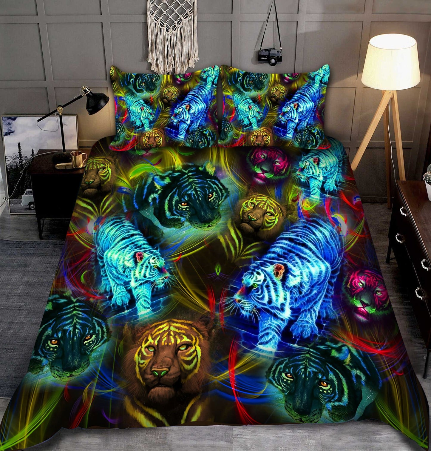 Tiger Neon Art All Over Printed Bedding Set