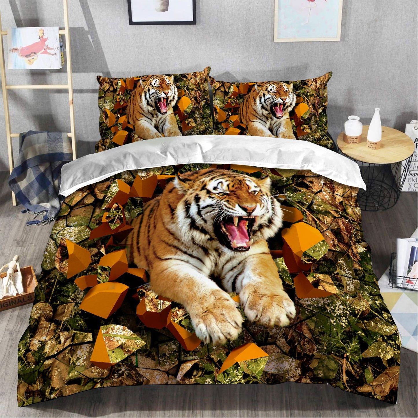 Tiger Wall Forest All Over Printed Bedding Set