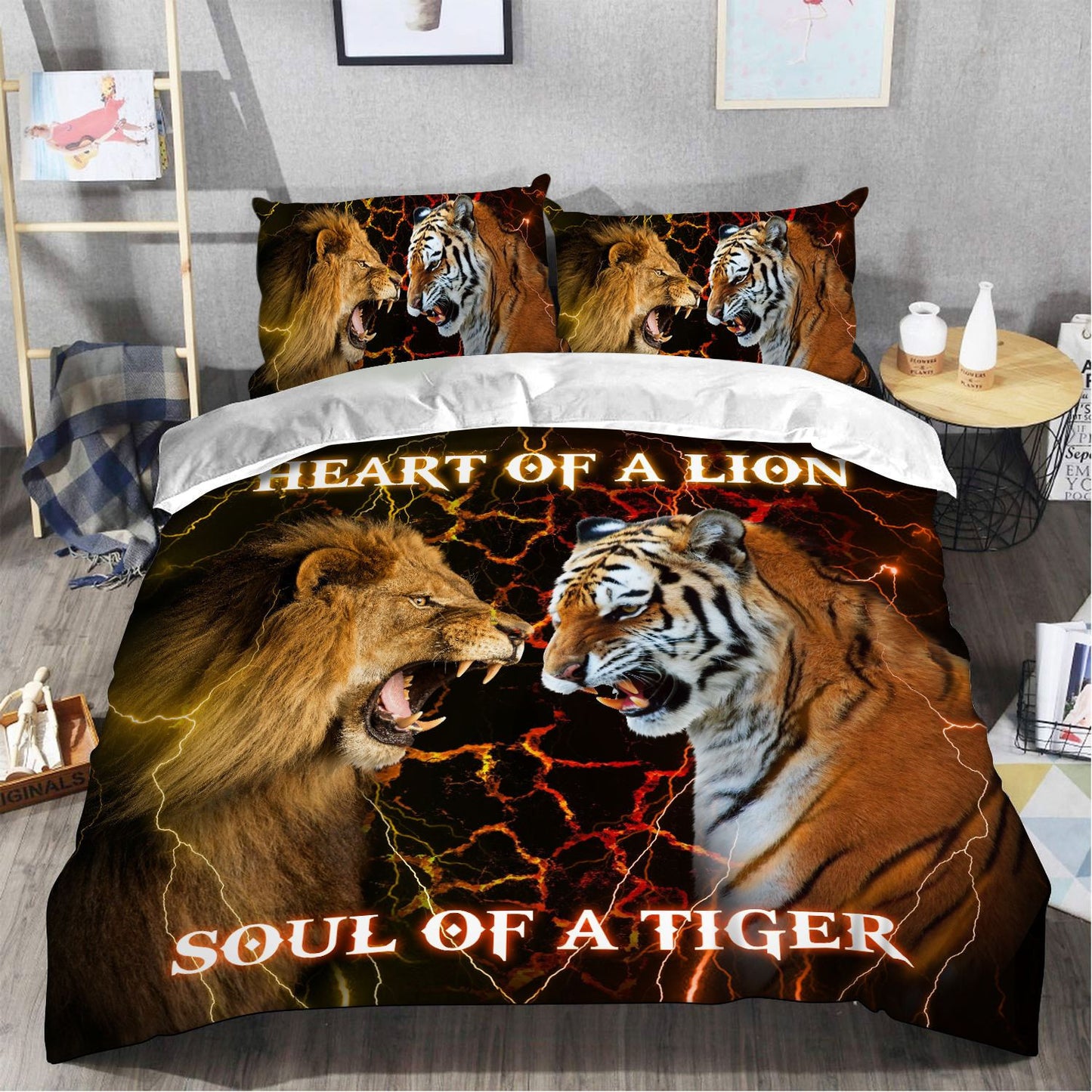 Heart Of A Lion Soul Of A Tiger All Over Printed Bedding Set