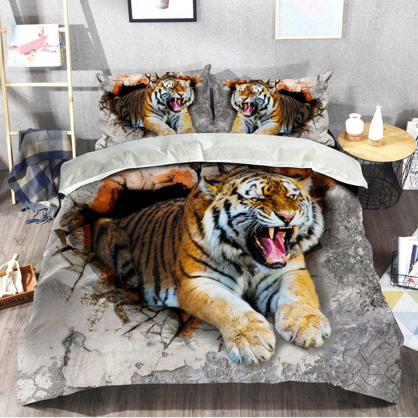 Tiger Break Wall All Over Printed Bedding Set