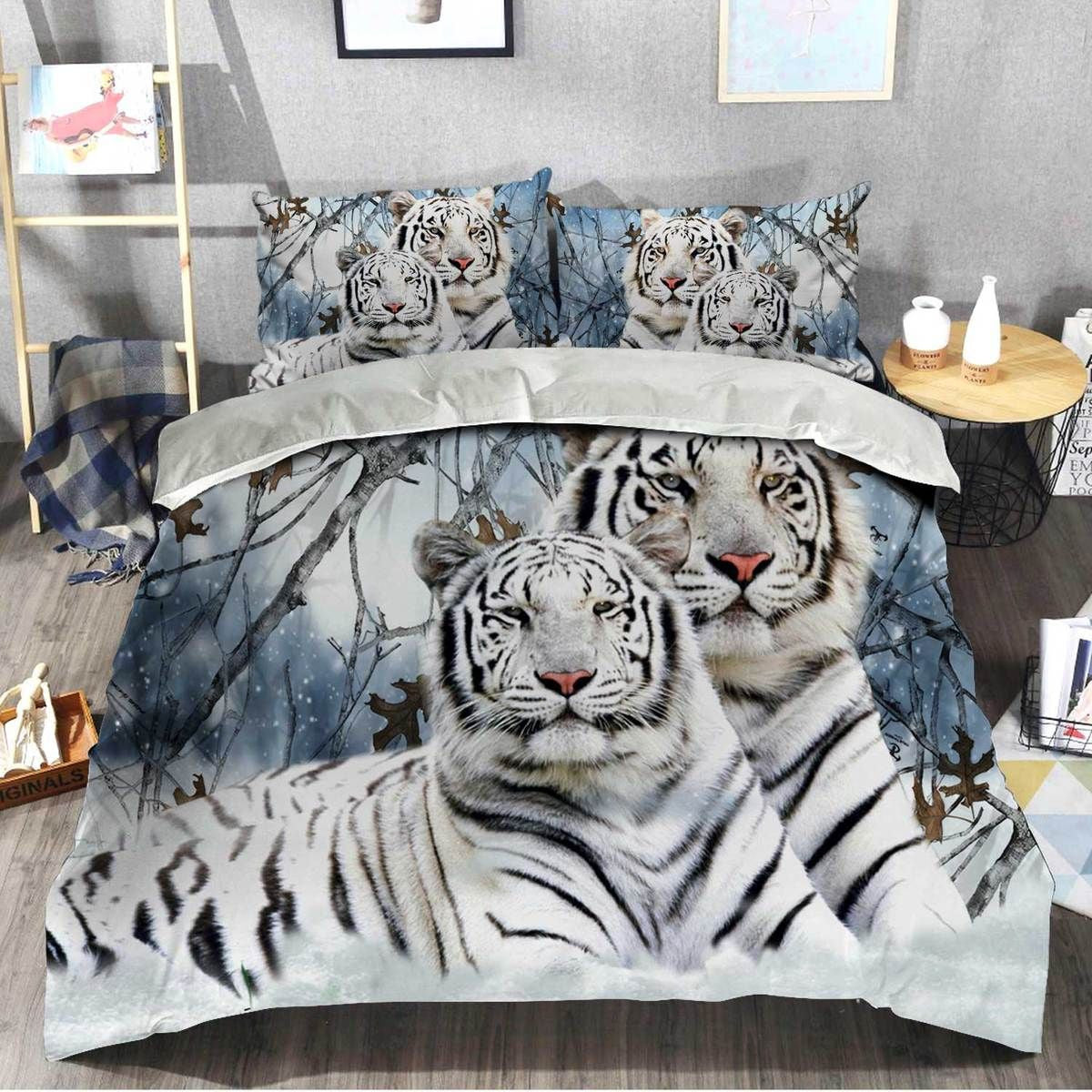 White Tiger Love All Over Printed Bedding Set