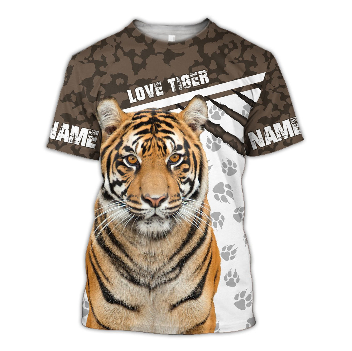Personalized Name Tiger Brown Camo Pattern All Over Printed Unisex Shirt
