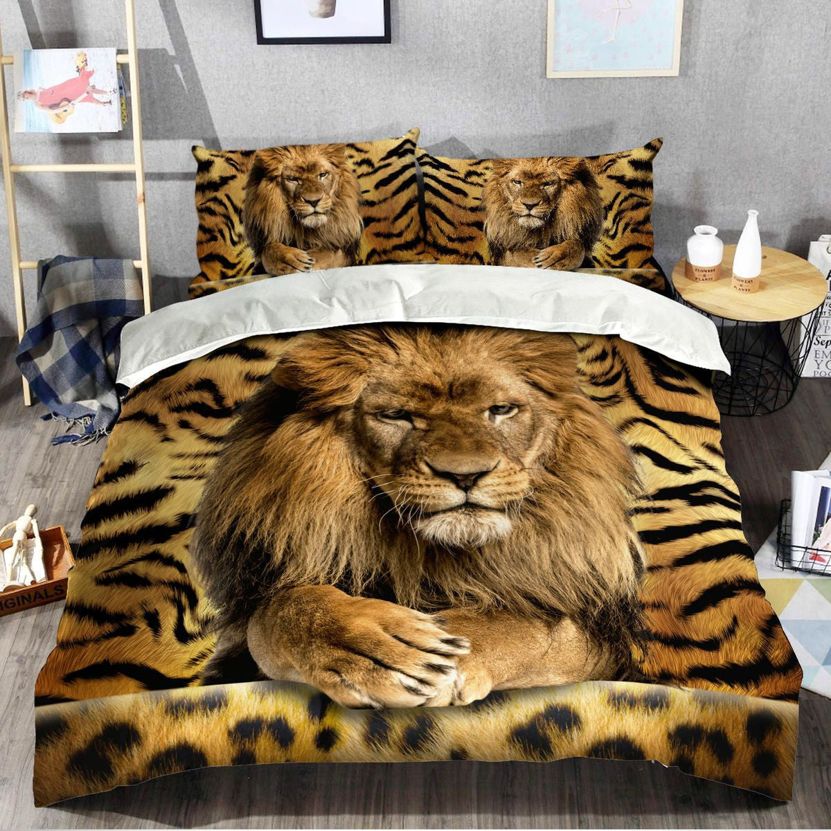 Cool Lion Tiger Pattern All Over Printed Bedding Set