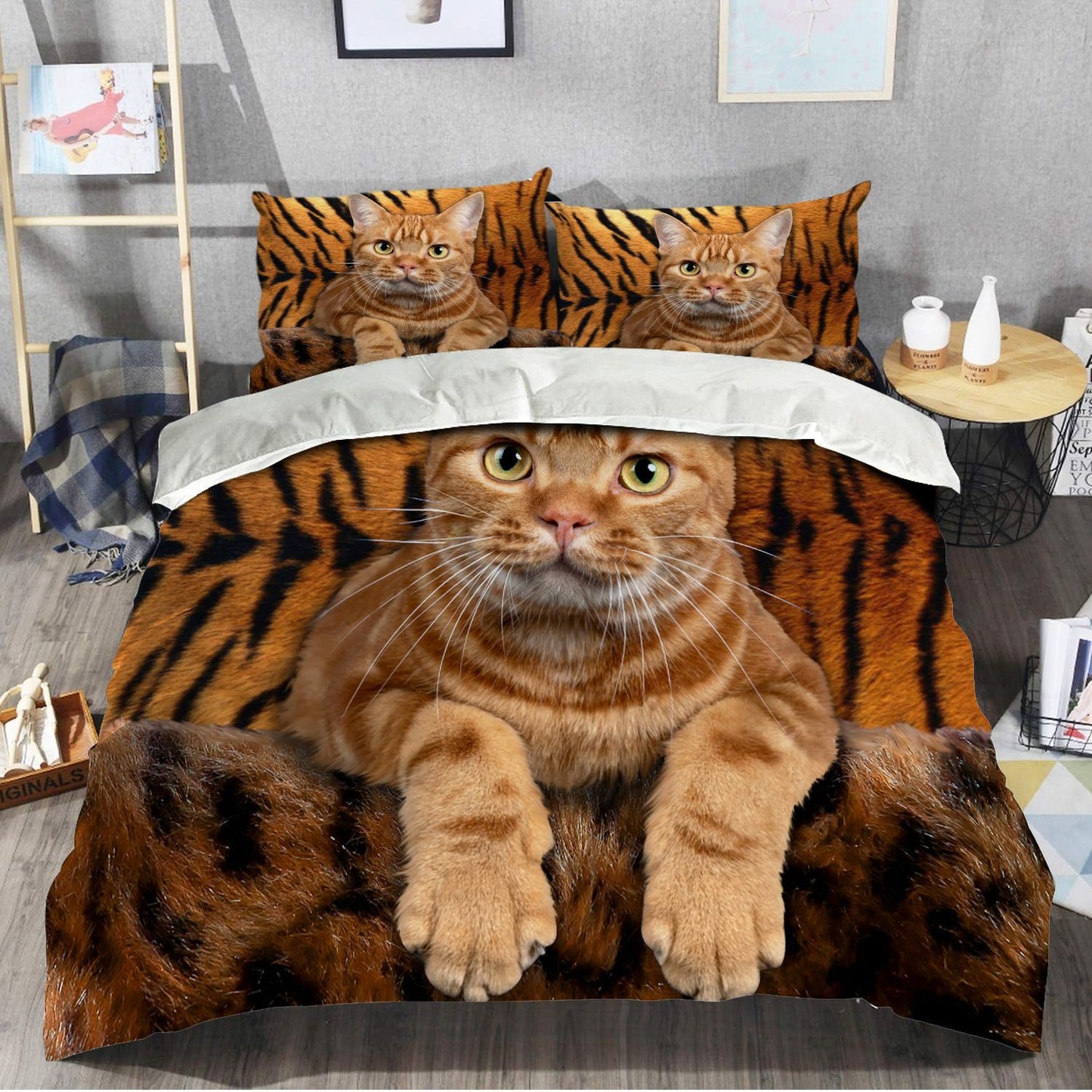 Love Cat Tiger Pattern All Over Printed Bedding Set