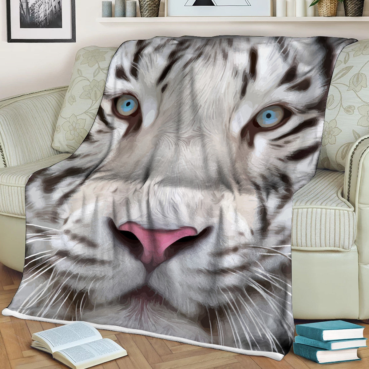 White Tiger Face Art Fleece Blanket