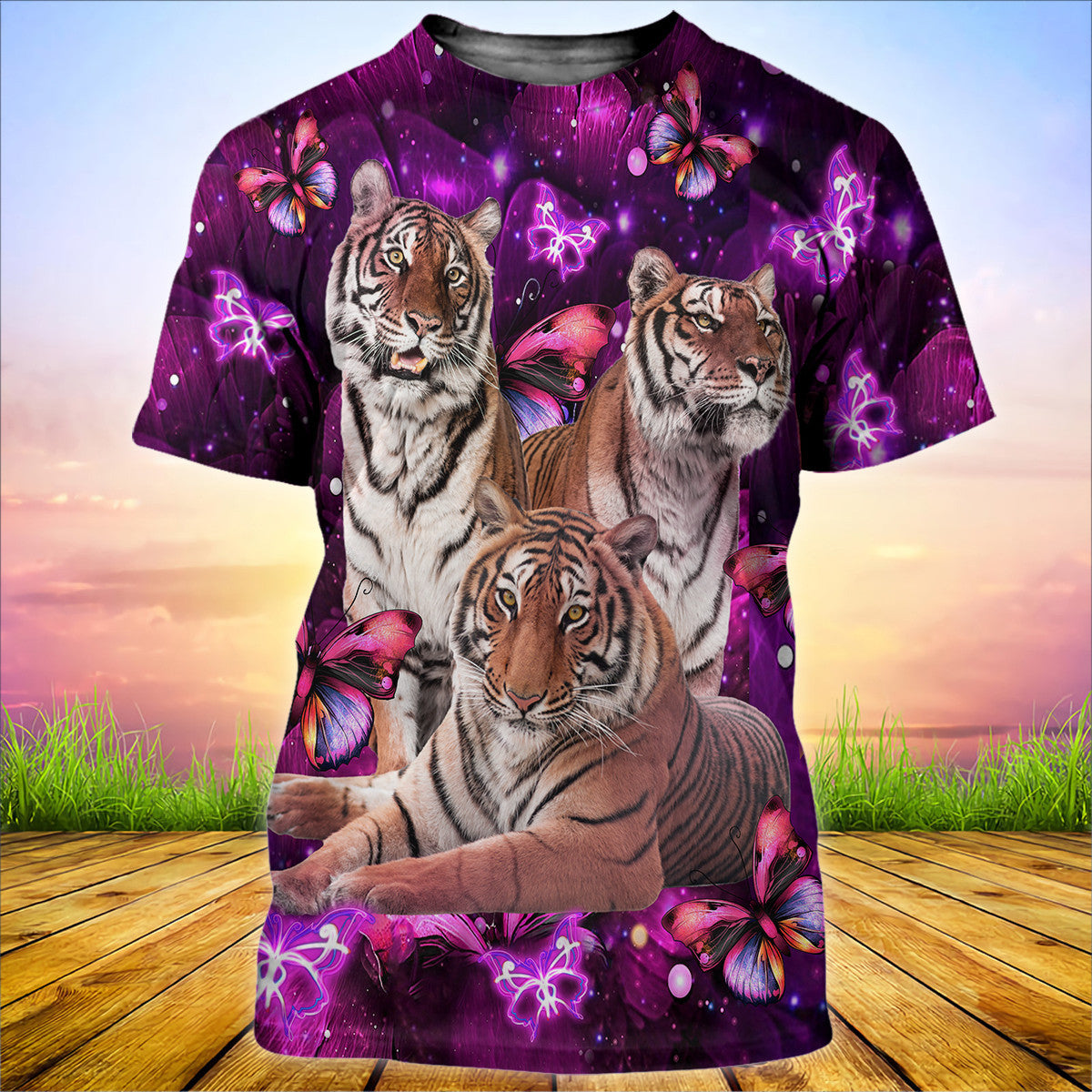 Tiger Purple Flower 3D All Over Printed Unisex Shirt Q181201