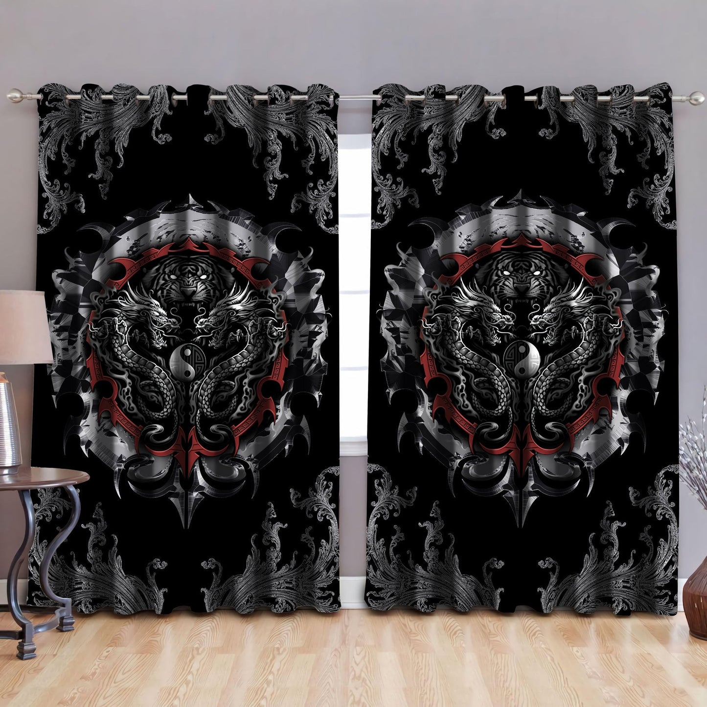 Dragon And Tiger Yin Yang Gothic Window Curtains