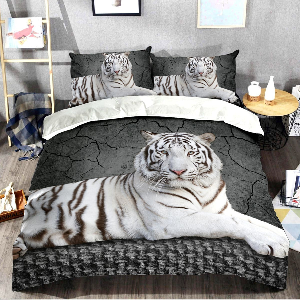 White Tiger Lie All Over Printed Bedding Set
