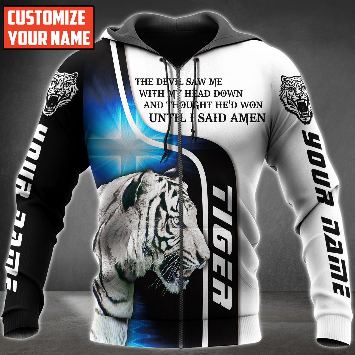 Personalized Name White Tiger God Amen All Over Printed Unisex Shirt
