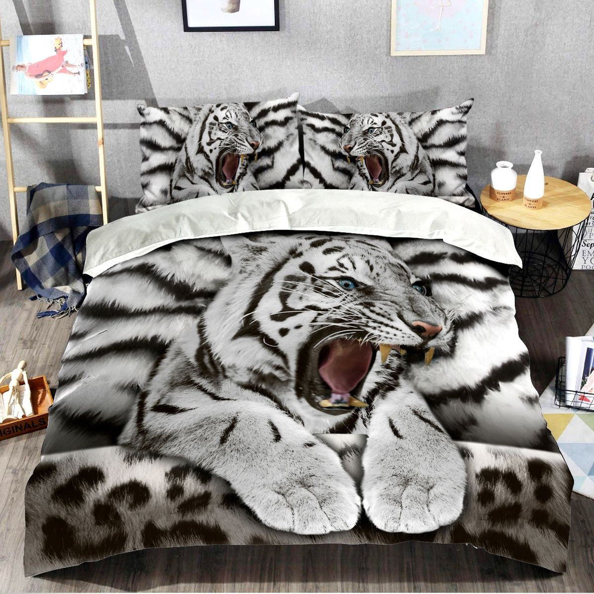 Angry White Tiger Q2 All Over Printed Bedding Set
