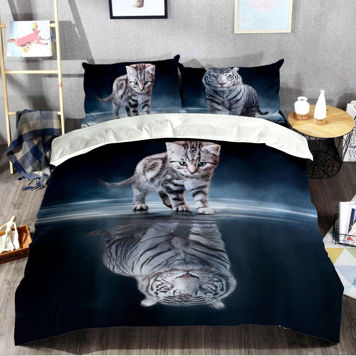 White Tiger Mirror All Over Printed Bedding Set