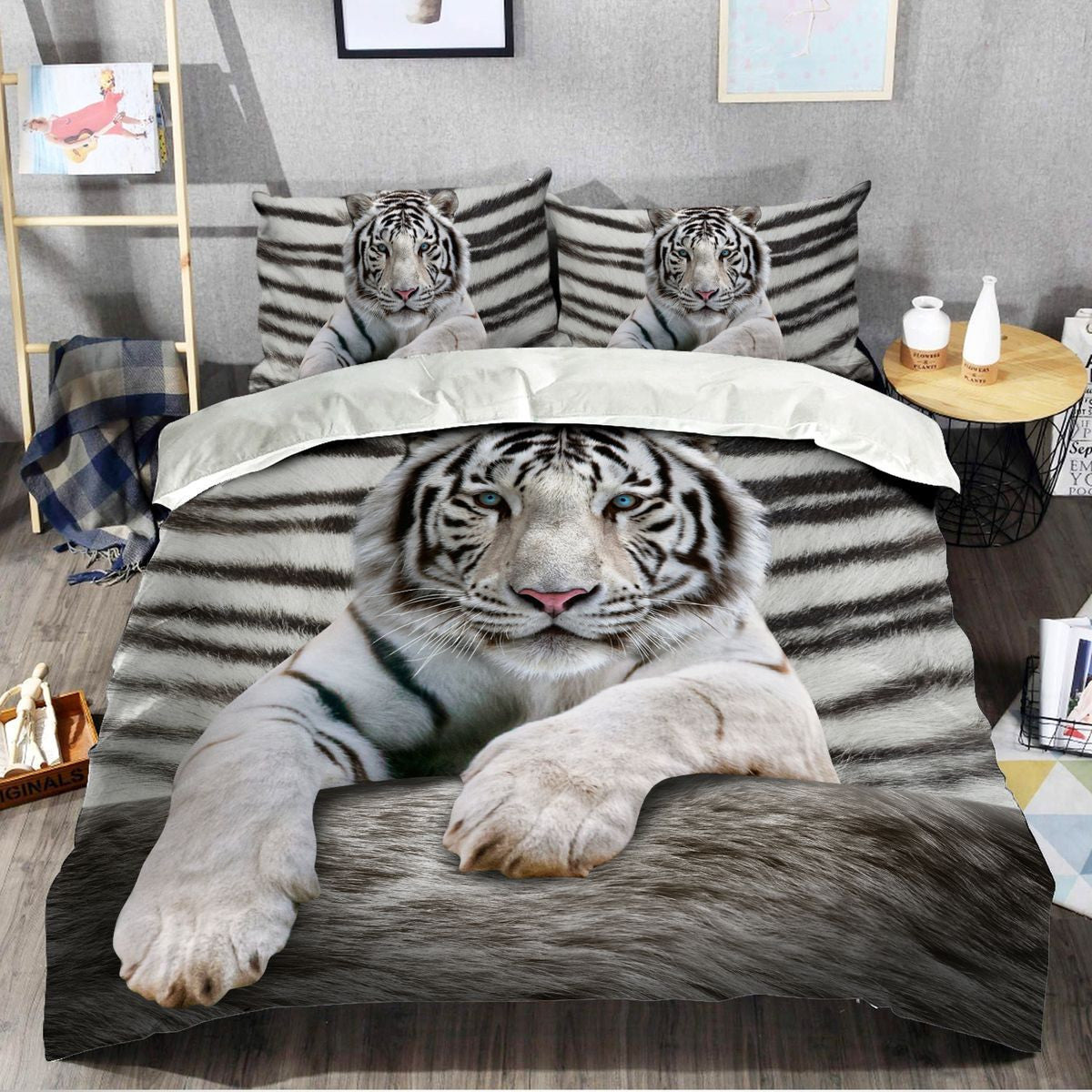 Cool White Tiger All Over Printed Bedding Set