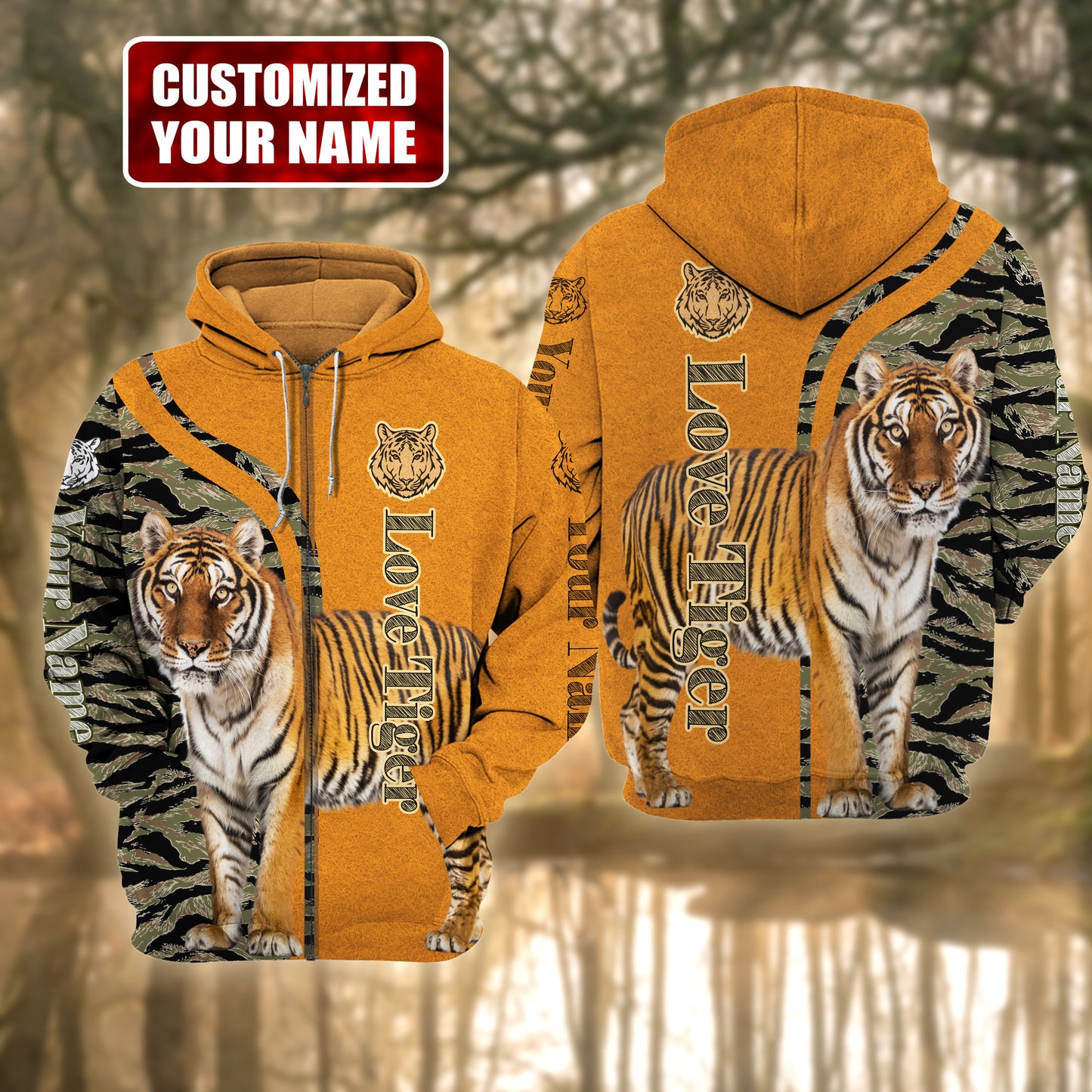 Personalized Name Love Tiger Camo All Over Printed Unisex Shirt