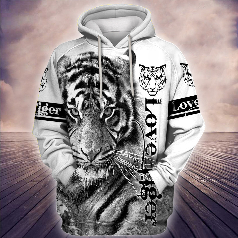 Love White Tiger All Over Printed Unisex Hoodie