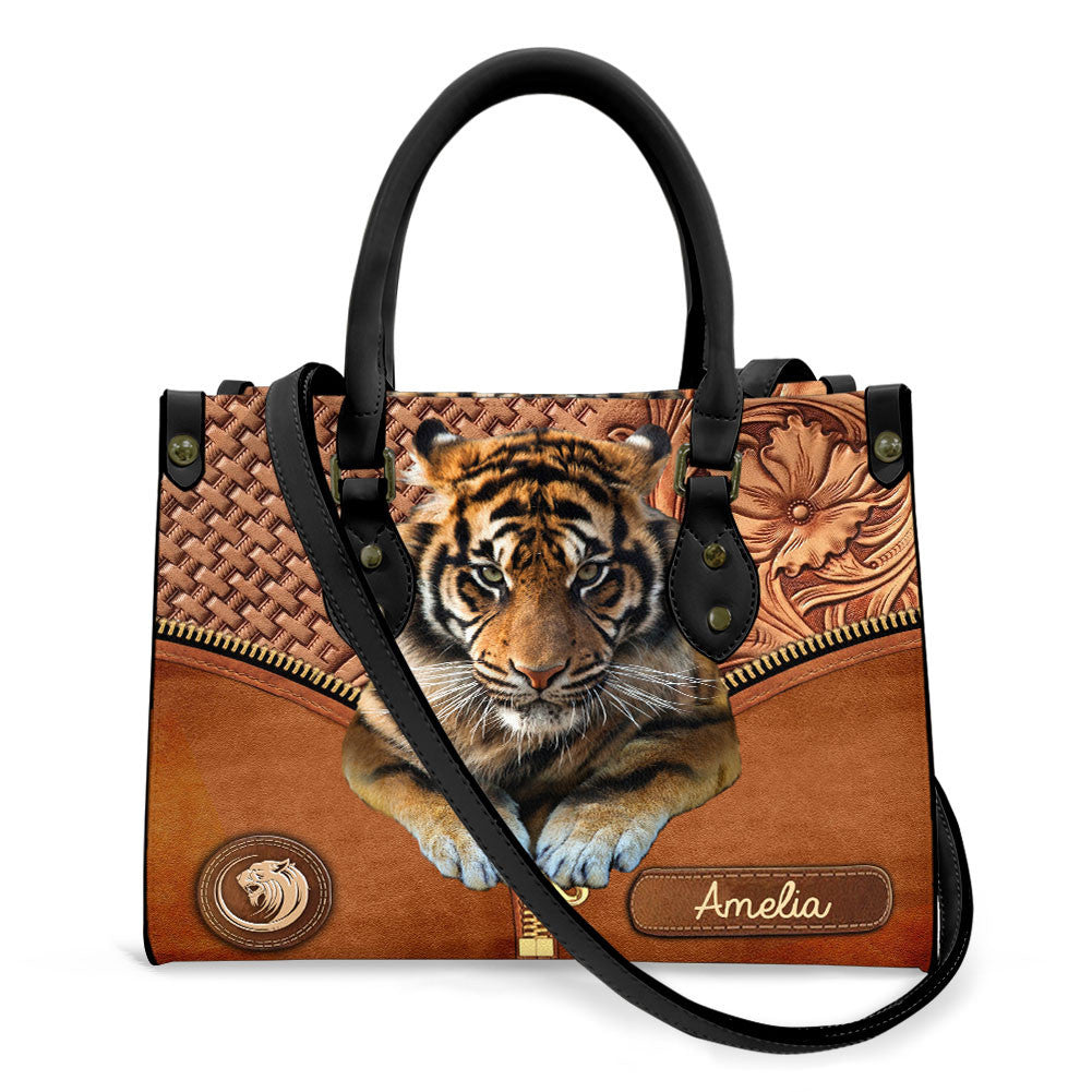 Personalized Tiger Pattern Leather Handbag