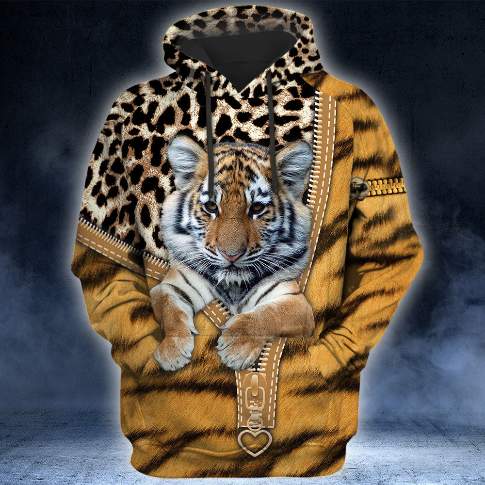 Tiger Zipper Leopard Pattern All Over Printed Unisex Shirt