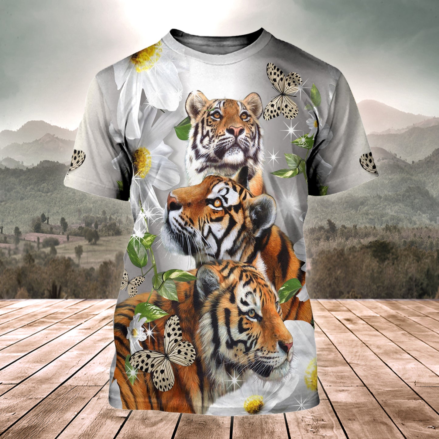 Tiger Daisy And Butterfly All Over Printed Unisex Shirt