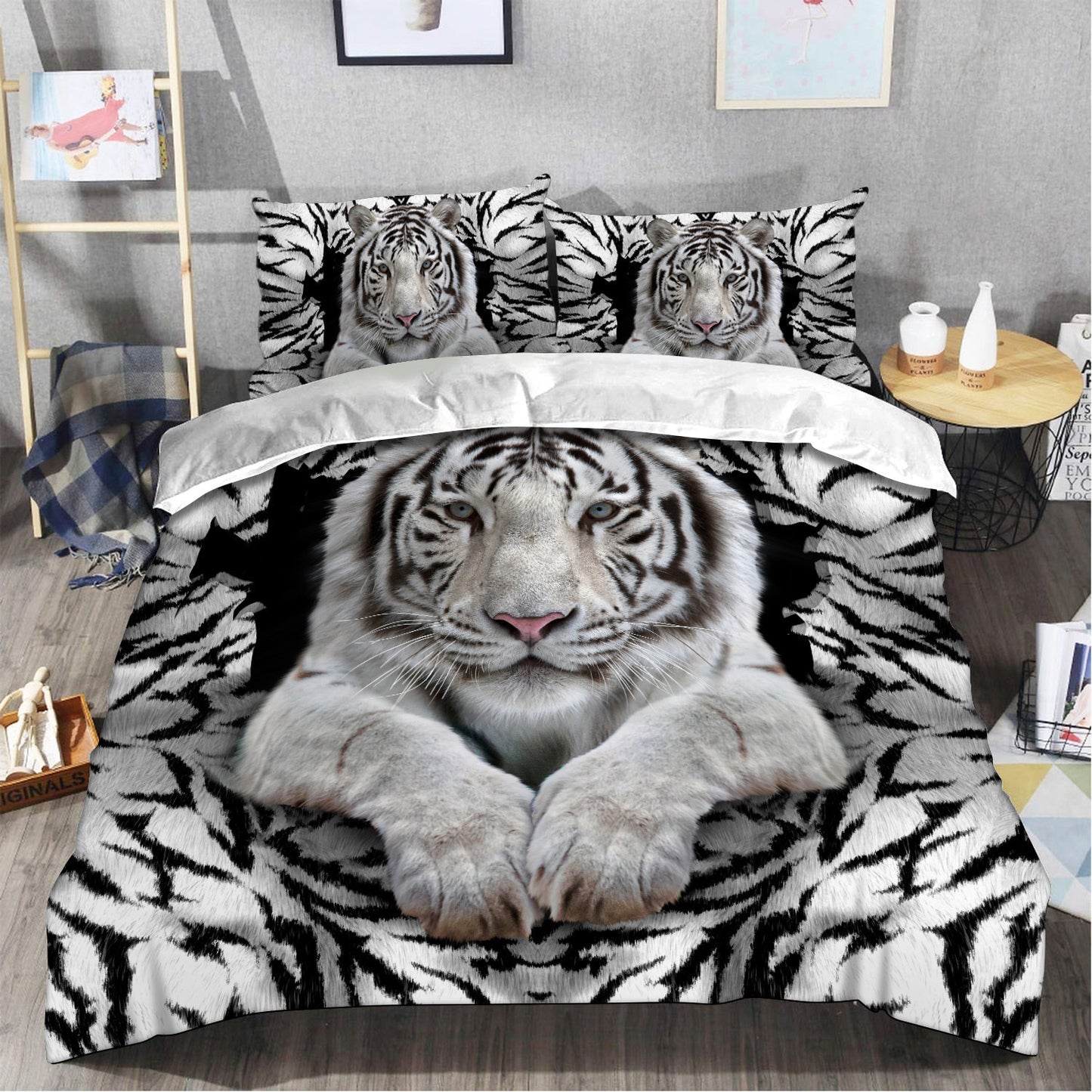 White Tiger Q3 All Over Printed Bedding Set Q240304