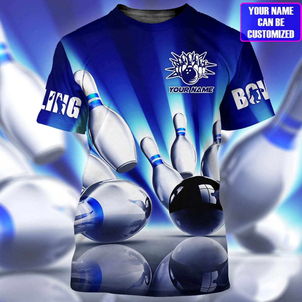 Personalized Name Bowling Q9 Blue Version All Over Printed Unisex Shirt