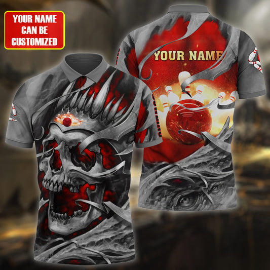 Personalized Name Bowling Skull Red Version All Over Printed Unisex Shirt