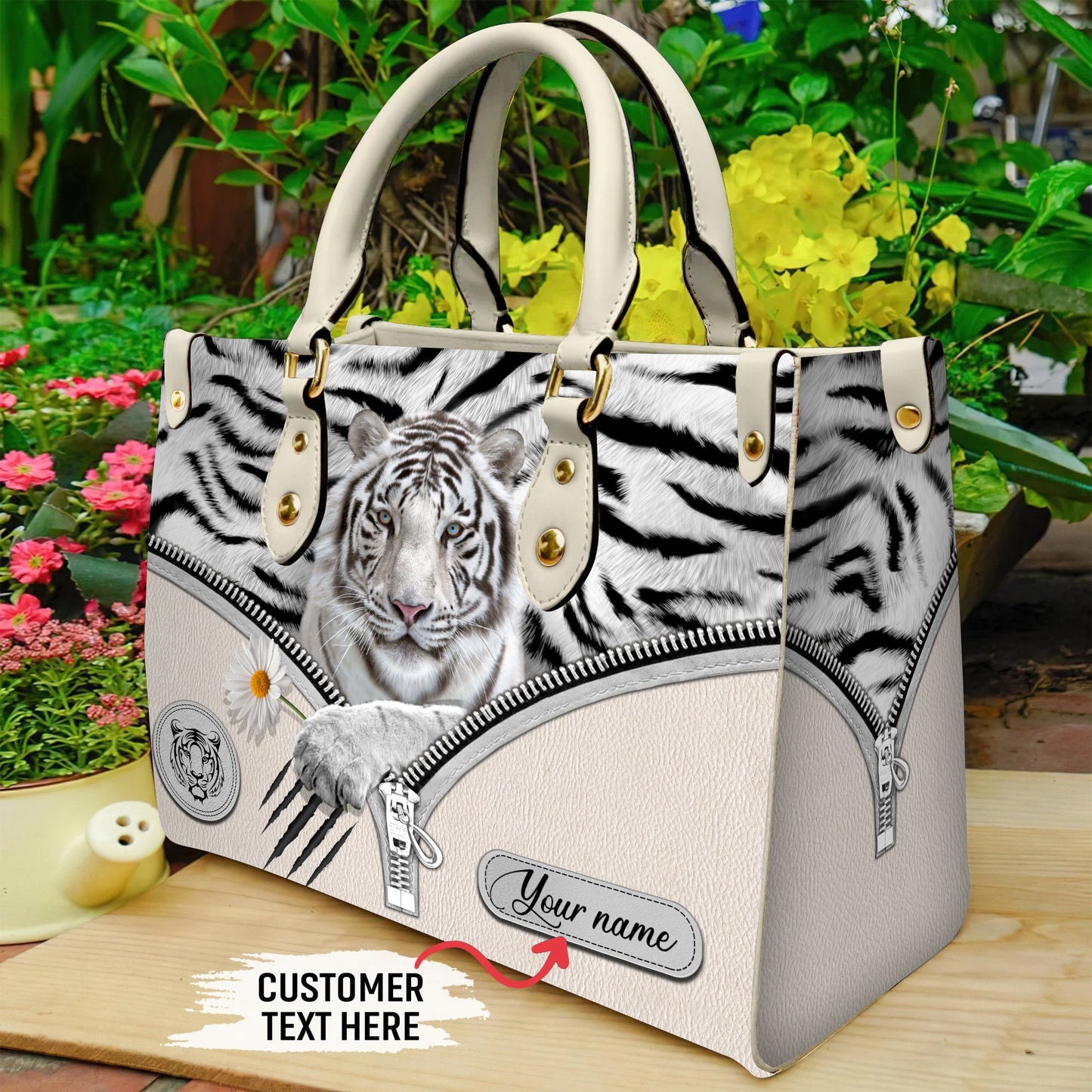 Cool White Tiger Q2 Personalized Leather Handbag Q210607