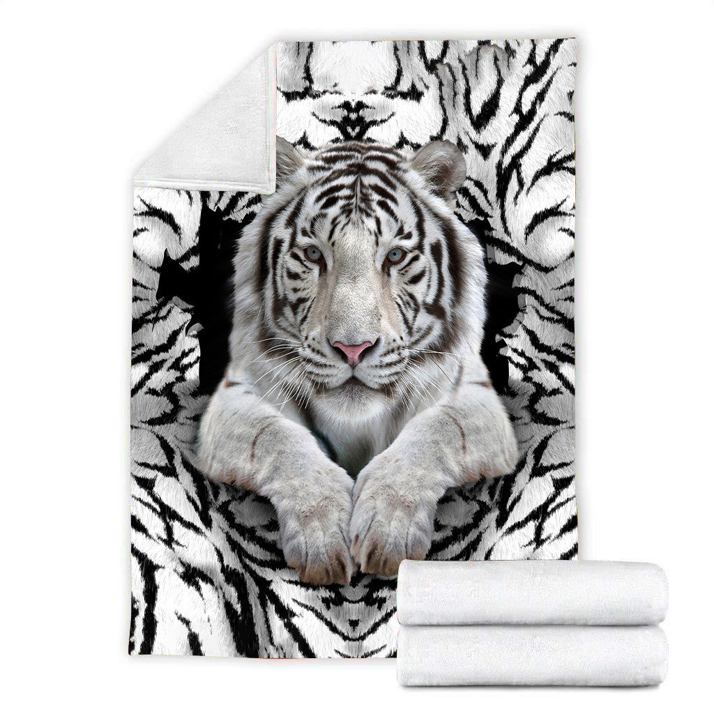 White Tiger Pattern Fleece Blanket