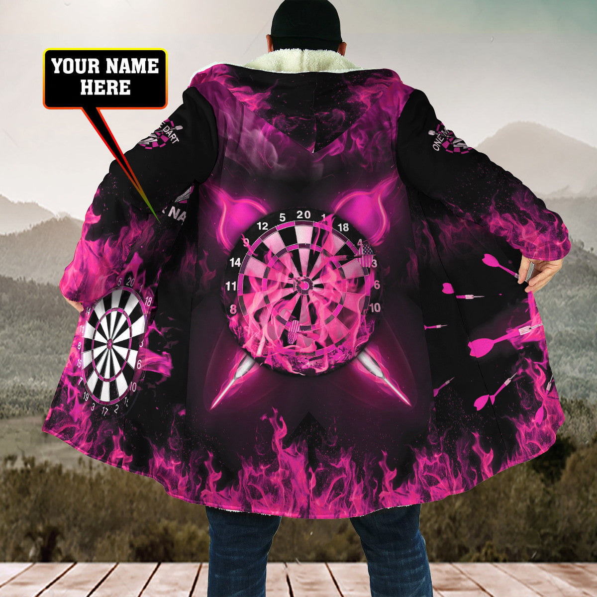 Personalized Name Pink Darts Fire Hooded Cloak Q210912