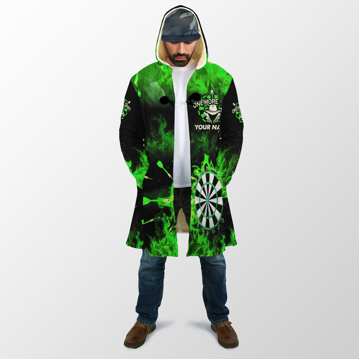 Personalized Name Green Darts Fire Hooded Cloak Q210912