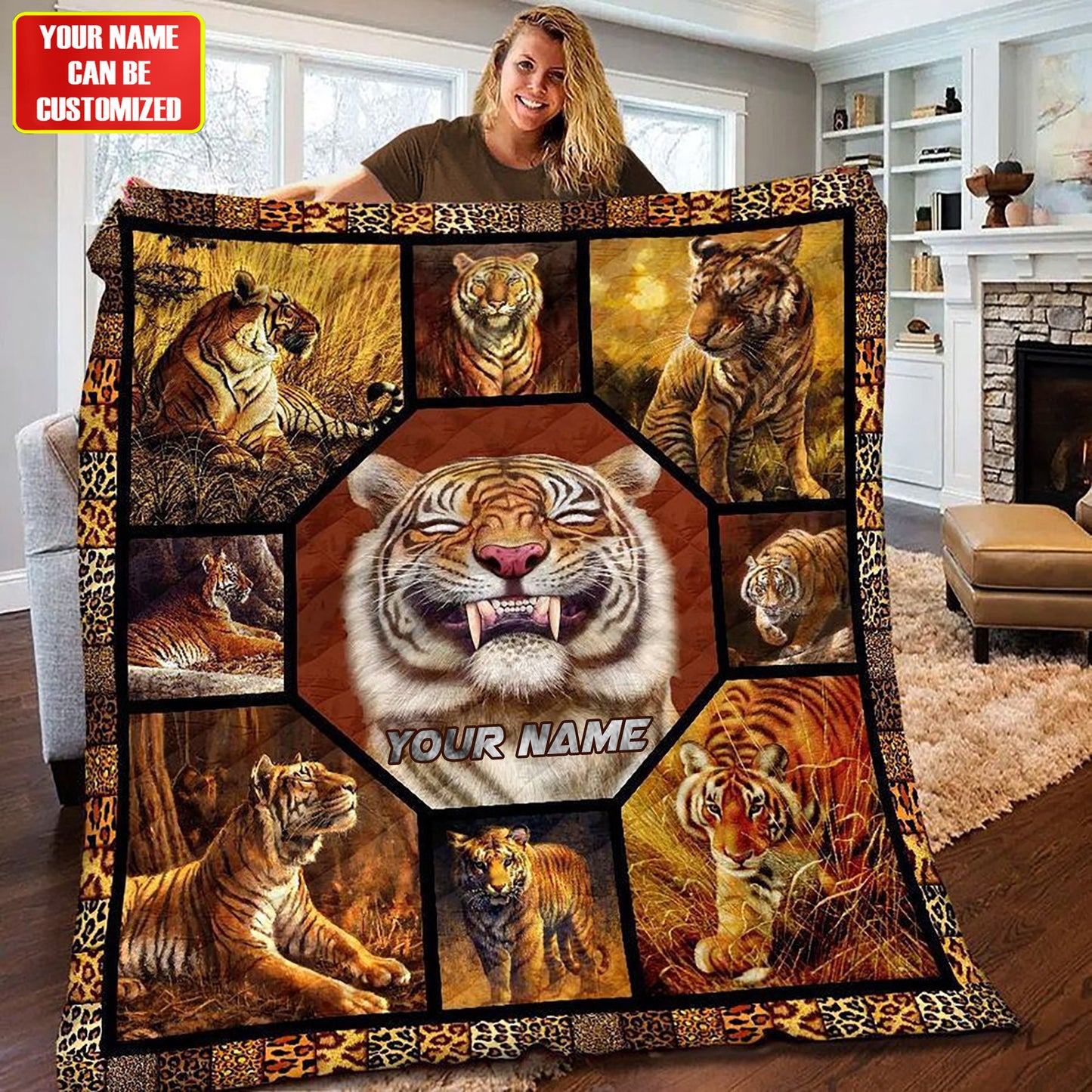 Personalized Tiger 2 Quilt Blanket , Quilt set , Bedroom Decor , Quilting