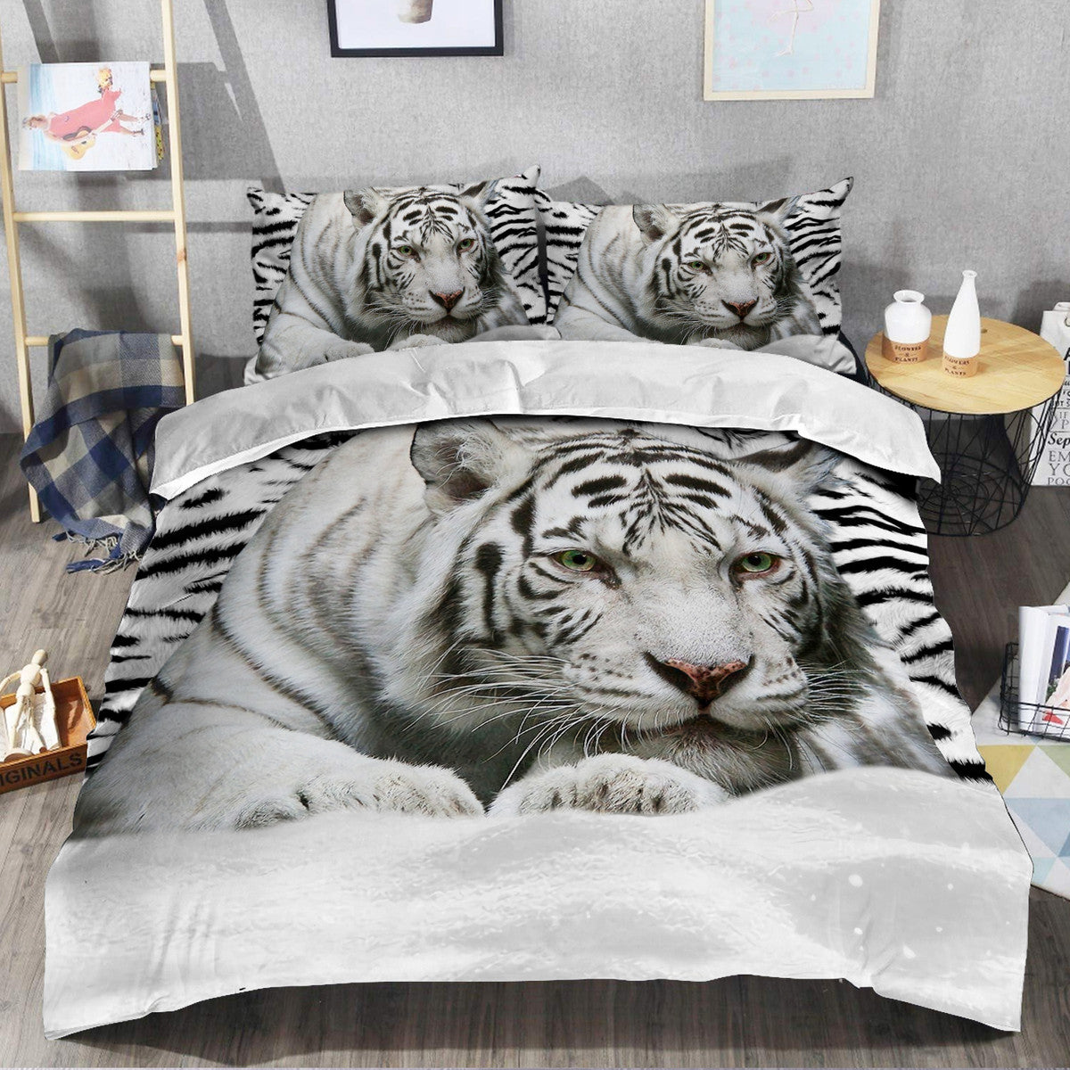 Cool White Tiger Snow All Over Printed Bedding Set Q161205