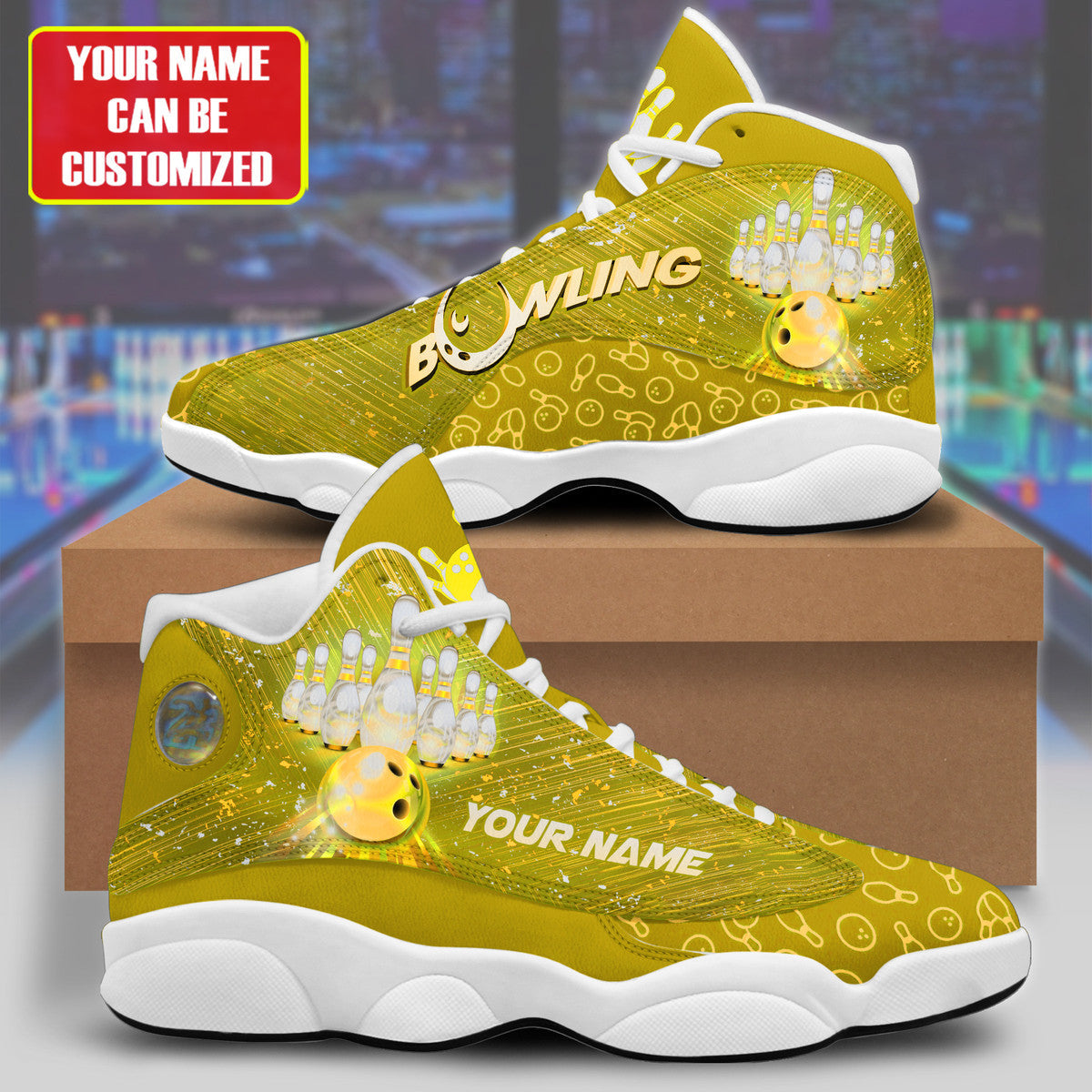 Personalized Bowling Yellow Version AJD13 Custom Sneaker Q060102