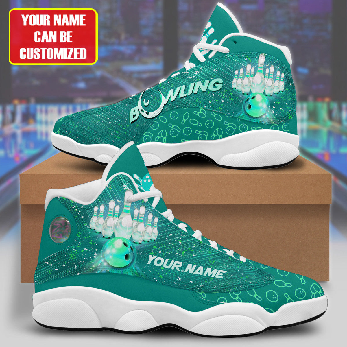 Personalized Bowling Teal Version AJD13 Custom Sneaker Q060102