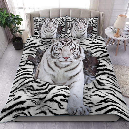 White Tiger Pattern All Over Printed Bedding Set Q090205