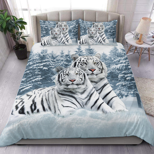 White Tiger Winter All Over Printed Bedding Set Q060307