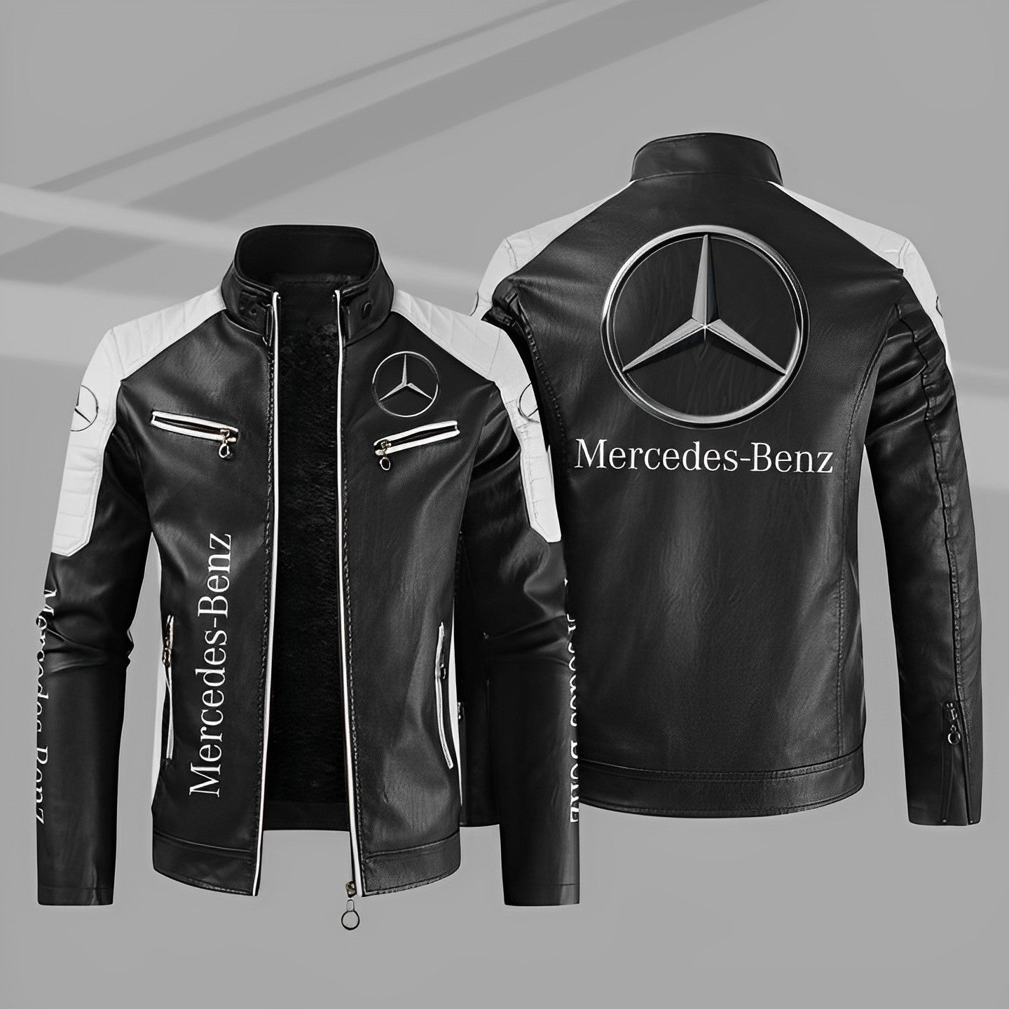 Merc Leather Biker Jacket White Sleeves