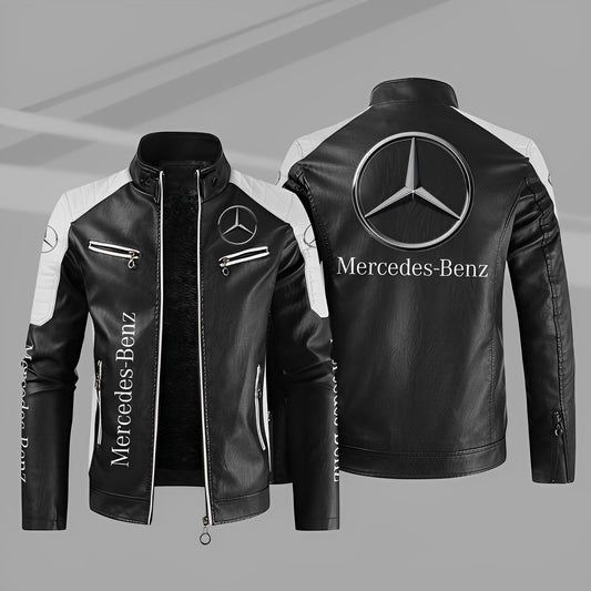 Merc Leather Biker Jacket White Sleeves