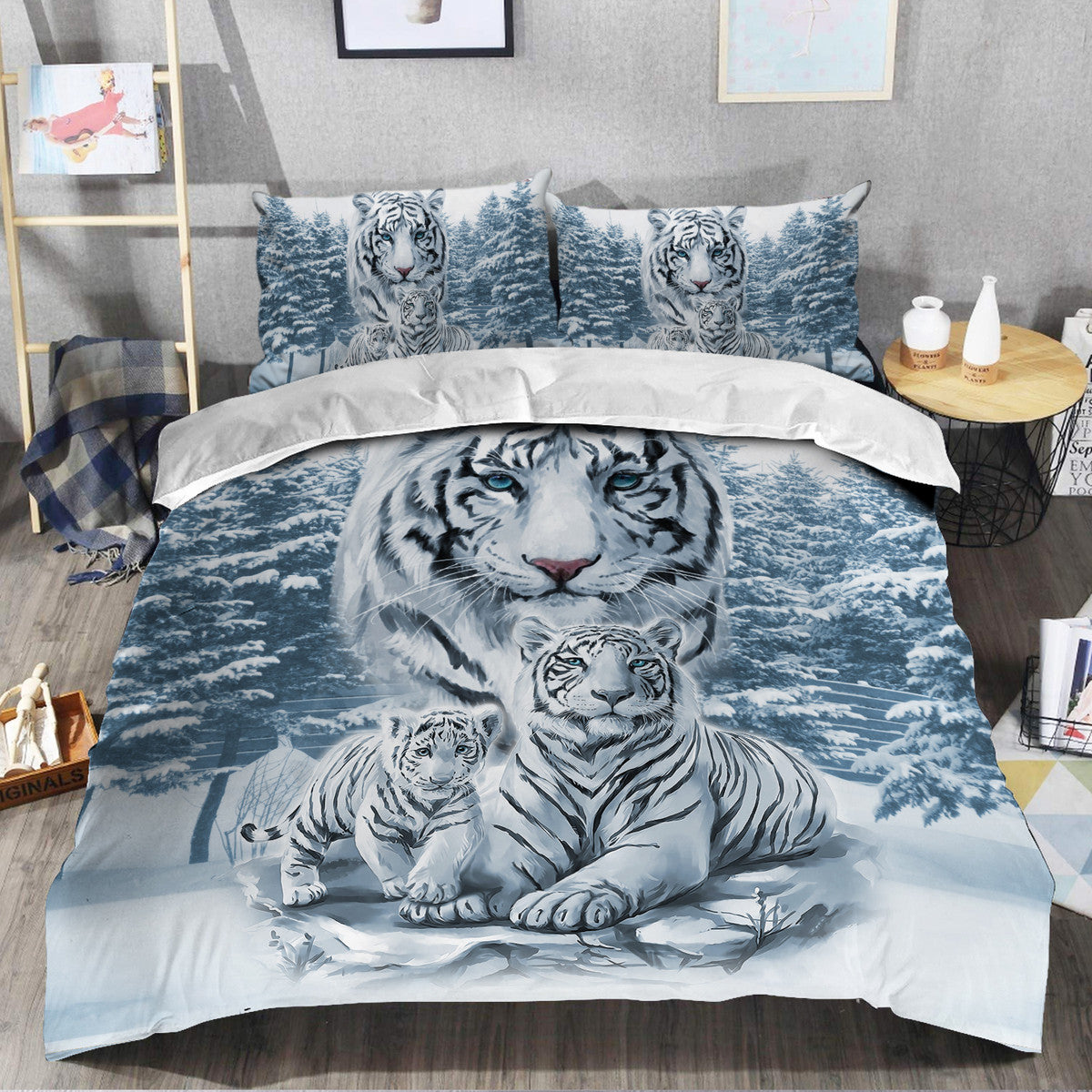 White Tiger Winter Art All Over Printed Bedding Set Q260909