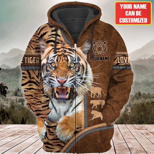 Personalized Name Cool Tiger Leather All Over Printed Unisex Shirt Q250903
