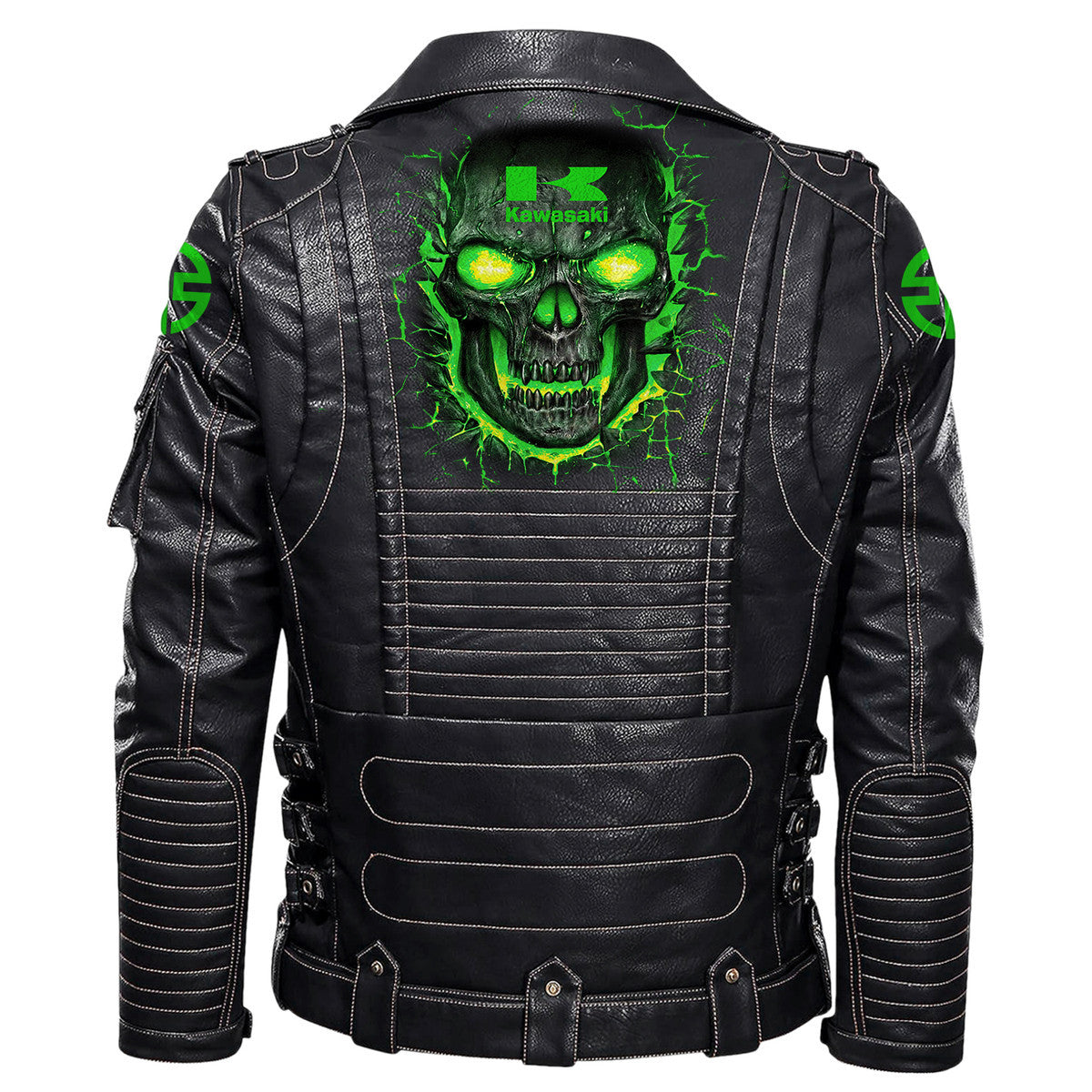 Kw Skull Belt Solid Zipper Street Leather Jacket Q171001