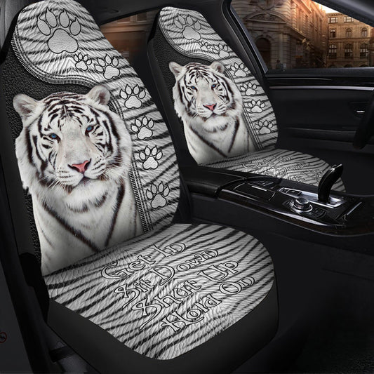 Personalized Name White Tiger Q4 Hold on Funny Car Seat Covers Universal Fit Set 2 Q071107