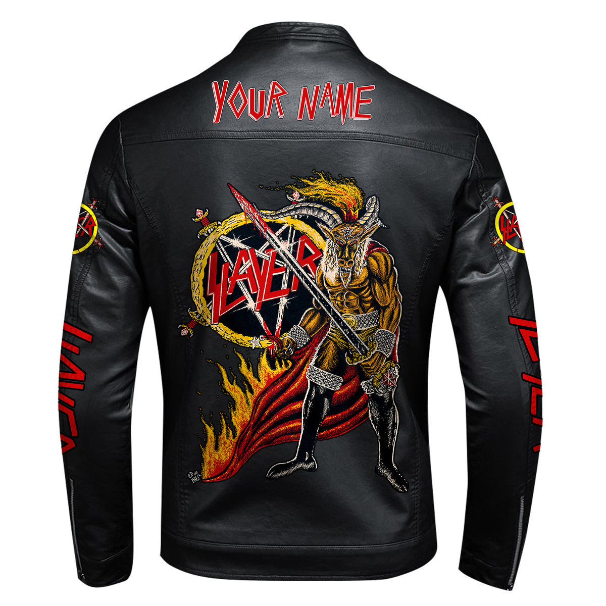 Personalized SL Show no mercy Leather Bomber Stand Collar Jacket P131202