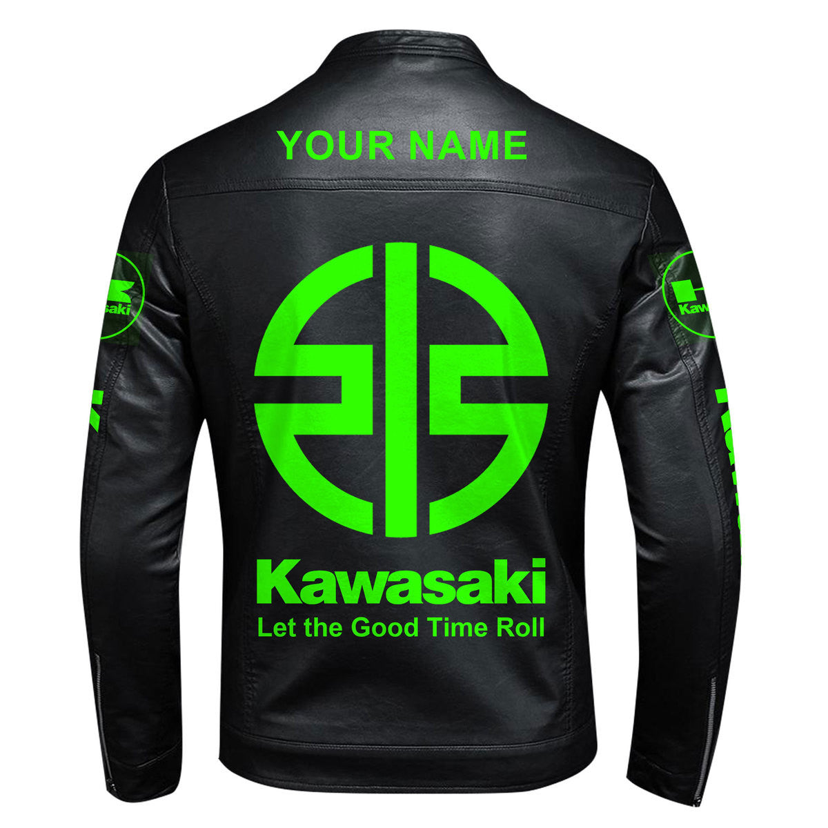 Personalized KW Leather Bomber Stand Collar Jacket S120110