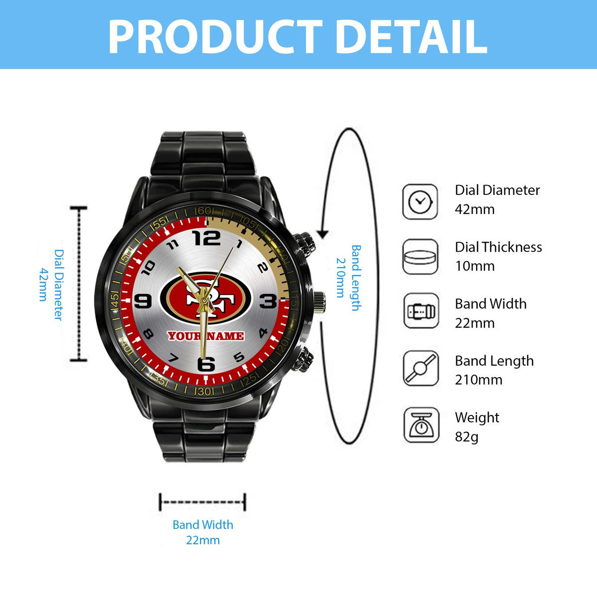 Personalized SF49 Black Stainless Steel Watch Q210307