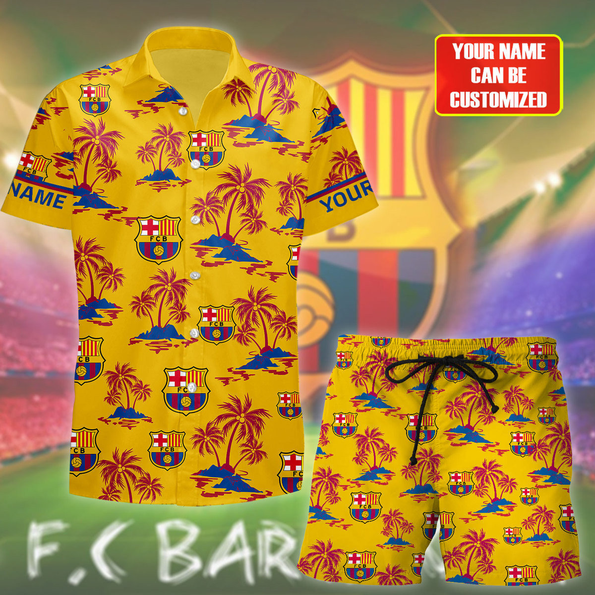 Personalized Barça Tropical Hawaii Shirt Beach Short S210802