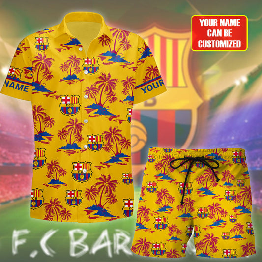 Personalized Barça Tropical Hawaii Shirt Beach Short S210802